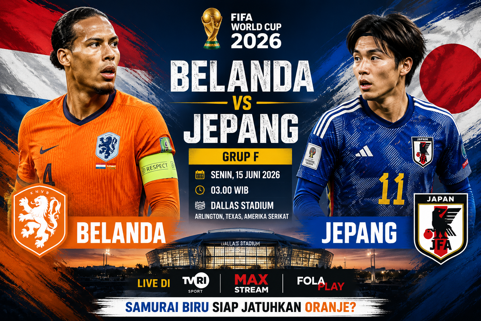 Prediksi Belanda vs Jepang di Piala Dunia 2026. (Foto: Ist)