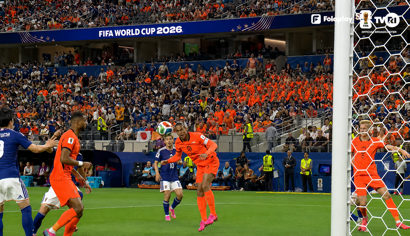 Sundulan Virgil van Dijk menjadi gol pembuka Belanda vs Jepang. (Foto: Ist)