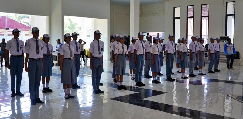 Siswa-siswi yang terpilih menjadi petugas Paskibraka dalam Upacara peringatan detik-detik proklamasi dan penurunan bendera pada 17 Agustus 2026 nanti. (foto: Kominfo Sitaro)