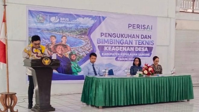 Wakil Bupati Kepulauan Sangihe Hadiri Pengukuhan dan Bimtek Agen Desa PERISAI BPJS Ketenagakerjaan