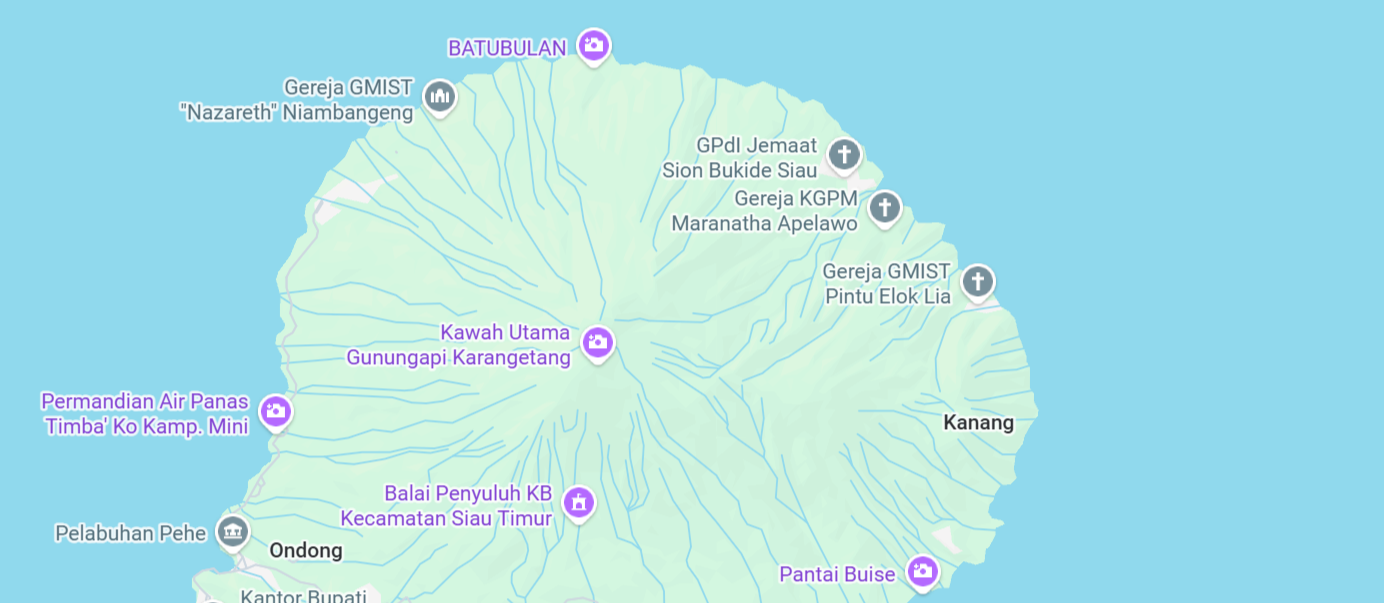 Ilustrasi peta Pulau Siau sebelah Utara yang kampung-kampungnya akan dihubungkan oleh ruas Ulu-Nameng (gambar: maps)